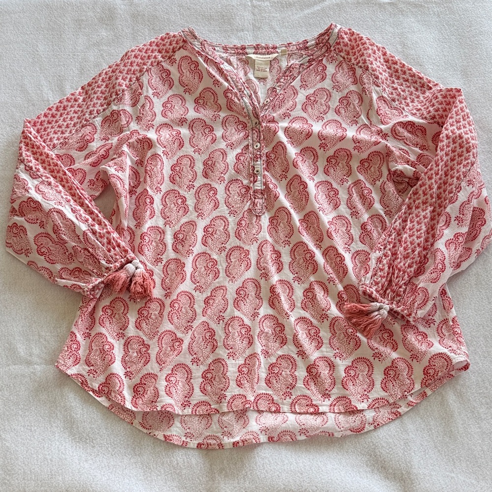 Women’s Sundance red Printed Henley Blouse